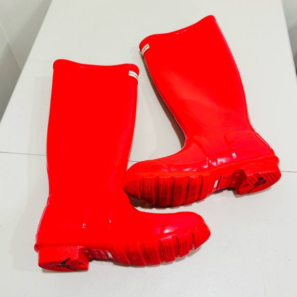 Hunter Original Tall Gloss Women's Red Coral Rubber Knee-High Rain Boot US 6 - Picture 4 of 9